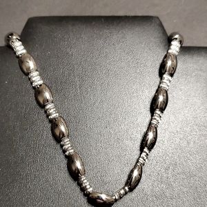 Monet Shiny & Brushed Silver Tone Choker Collar Necklace Vintage Designer 16.5"